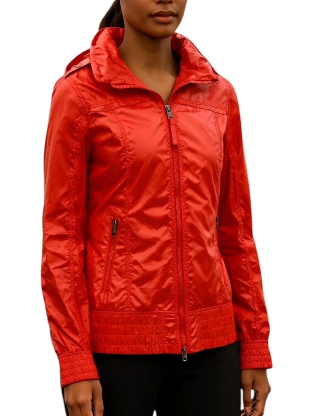 Mackage Perla Packable Rain Coat Red with Leather Accents & Packable Hood Small